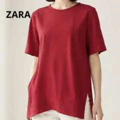 ZARA ザラ 半袖トップス 赤 バックジップ フリル裾 とろみ レディースのサムネイル