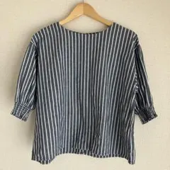 Samansa Mos2 ストライプシャツ　ネイビー