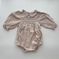 marron 刺繍ピンクロンパース