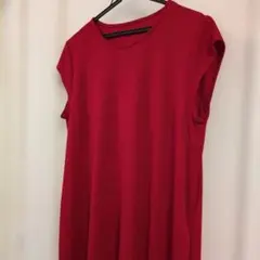 レッド ノースリーブ カットソーワンピース Lサイズ