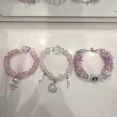 ピンクとクリアビーズのブレスレットセット 3点