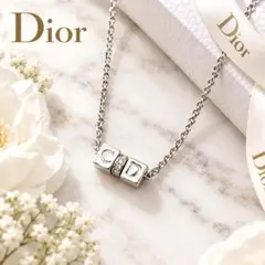 極美品 Dior ディオール CD キューブ ネックレス ラインストーン 箱付き