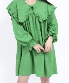 wc ギンガムビッグカラーセーラーワンピース