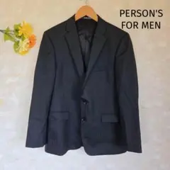 PERSON'S FOR MEN スーツジャケット L相当 黒 ストライプ 光沢
