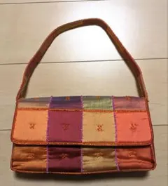 ハンドバッグ　SCOOP　シルク&ビーズ　オレンジ×黄×ピンク