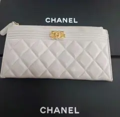 CHANEL グレーレザー 長財布　ボーイズ