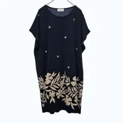アールピーエス 花柄ワンピース ネイビー ゆったり フレンチスリーブ チュニックのサムネイル