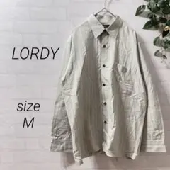 LORDY 日本製 シルク混 ストライプ 長袖シャツ (M) ライトグレー