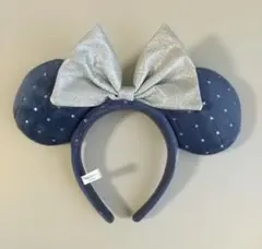 ディズニー ミニー カチューシャ（シルバーリボン×ネイビー）