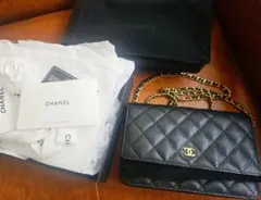 s*n様 CHANEL クラシックチェーンウォレット キャビアスキン ブラック/