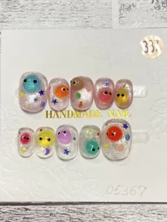 #337 ハンドメイド ネイルチップ カラフルキャラクター