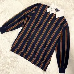 新品タグ付　ラルフローレン　Ｍ　長袖ポロシャツ　金ボタン　紺　ストライプ　ポニー