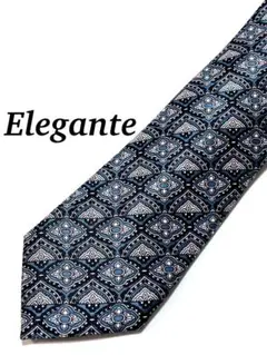 まとめ購入で大幅割引 美品 ネイビー ホワイト 総柄 シルク ネクタイ