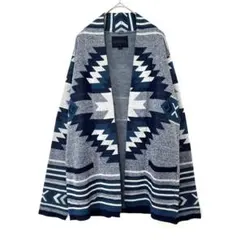 2037 アンティバルリスティック 幾何学柄 ボタンレスカーディガン M
