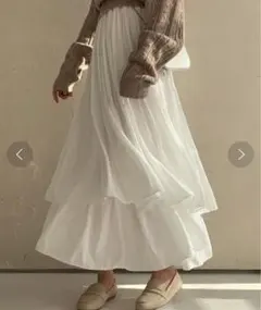 ホワイト プリーツスカート ロング丈 ウエストゴム 清楚 きれいめ