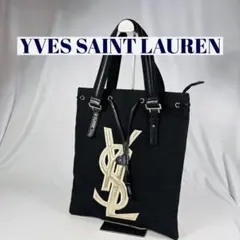 YVES SAINT LAUREN トートバッグ キャンバス、レザー　ブラック