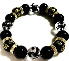 水晶 黒彫 四神 六字真言 天然石 パワーストーン ブレスレット 数珠 お守り