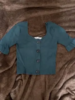 MOUSSY ダークグリーン 半袖リブニット