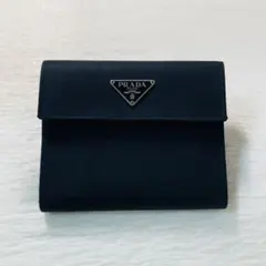 最終値下げ　美品　PRADA プラダ　三つ折り　財布　二つ折り　三角ロゴ　黒