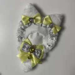 10cm ぬい服 着ぐるみ ちびぐるみ にじぱぺっと 白 黄色 チェック 猫耳