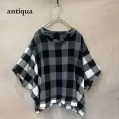 antiqua アンティカ 半袖 ブロックチェック ドルマントップス 綿のサムネイル