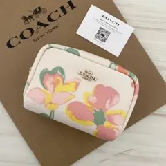 42 新品 COACH コーチ ポーチ 花柄 ホワイト