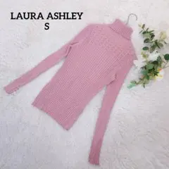 ローラアシュレイ リブニット(S)ピンク タートルネック 透かし編み フェミニン
