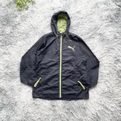 PUMA【M】ナイロンジャケット 黒 ライム フード付き 春秋 軽量