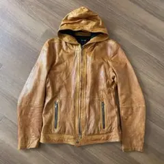 Royal flash オレンジ フード付き ラムレザージャケット