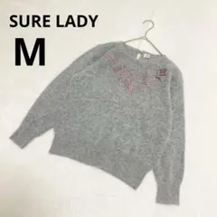レナウン シェアレディー 花柄アップリケ ビーズ ニット 長袖 グレー Mのサムネイル