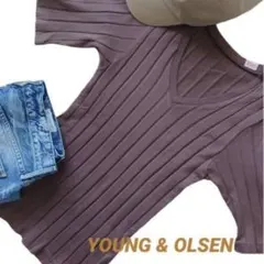 YOUNG & OLSEN リブカットソー Vネック 半袖 ブラウン　送料込格安