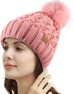 REDESS レディース 冬用 ポンポン ニット帽 暖かいフリース裏地 ボア