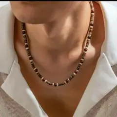 ネックレス ウッドビーズ ボヘミアンスタイル アメカジ 男女兼用 木製