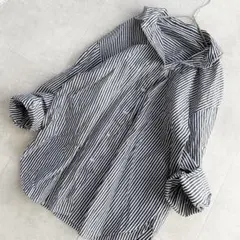 グレイル GRL ストライプコットンシャツ 綿100% 黒×白 長袖 羽織り F