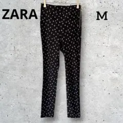 【ZARA】 ザラ　花柄パンツ　ハイウエスト　スキニー　ネイビー　M 春夏