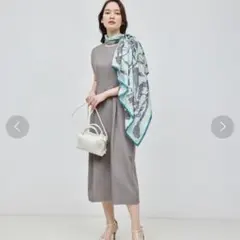 24ss　ROPÉ サキソニーライクIラインワンピース　38　グレー　洗えるのサムネイル