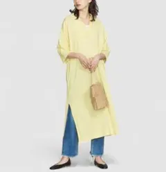 BEAUTY&YOUTH 麻混スキッパーカラー ロングワンピース 黄色