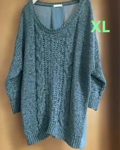 GU ケーブル編み ニット 長袖 グリーン系 XL