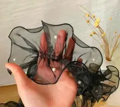 パールオーガンジー フリル 黒 帯揚げ 帯飾り着物 成人式 初詣 レディース