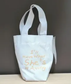 ミニトートバッグ英字プリント ホワイト カフェバッグ ドリンクホルダー新品未使用