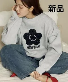 新品　マリークワント　ドット デイジー ロゴ スウェット　グレー　マリクワ　F