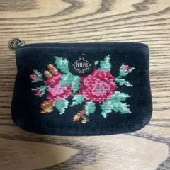 FEILER 花柄刺繍 コーデュロイポーチ