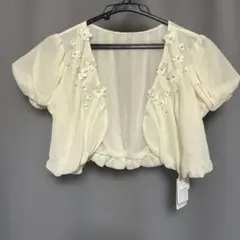 新品タグ付定価7千円以上 ASHILL 贅沢花刺繍シフォンボレロ M アイボリー