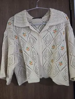 【WCloset】透かし編み刺繍入り襟付カーディガンのサムネイル