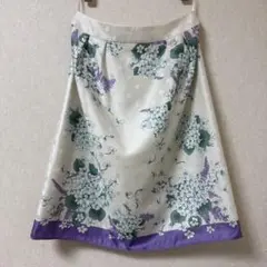 花柄ドットフレアスカート ひざ丈　紫　白　緑　38 M 日本製