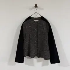 【良品】TITOLO イタリア製 ウール混 ノーカラージャケット 44