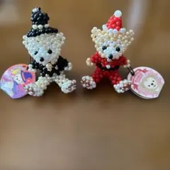 パールビーズストラップ　クマストラップ 2個セット