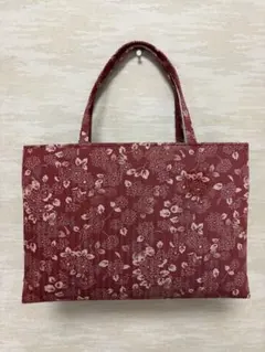 和装バッグ　トートバッグ　赤系　花柄　布製　軽量　新品　少々難有り品