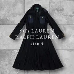 【RALPHLAUREN】90sガウンロングコート長袖黒金ボタンMラルフローレンのサムネイル