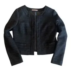 ストライプデザイン ノーカラージャケット 黒